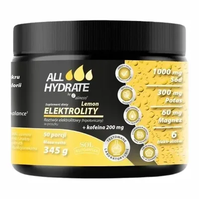 ALLHydrate Elektrolity Lemon + Kofeina 200mg 345g 50 Porcji