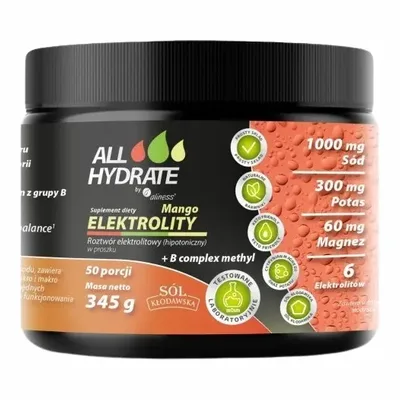 ALLHydrate Elektrolity Mango + B complex methyl 345g 50 Porcji