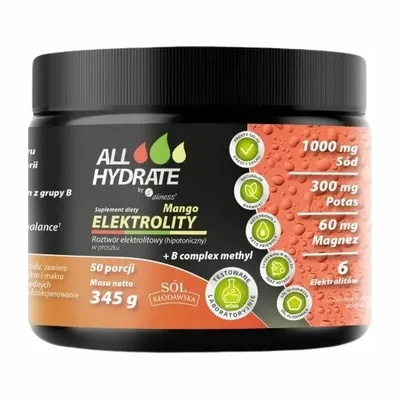 ALLHydrate Elektrolity Mango + B complex methyl 345g 50 Porcji