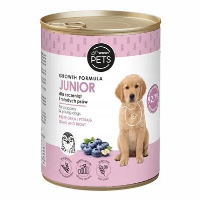 Wow!Pets Karma mokra dla szczeniąt i juniorów Przepiórka z pstrągiem 400g