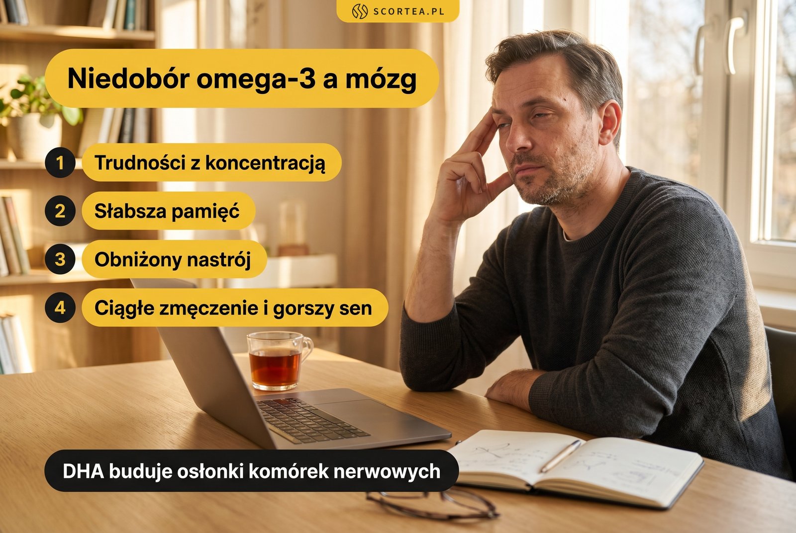 Niedobór omega-3 a mózg: trudności z koncentracją, słabsza pamięć, obniżony nastrój, ciągłe zmęczenie i gorszy sen
