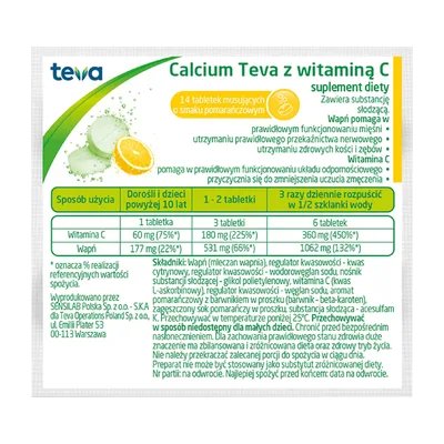 Calcium Wapno + Witamina C Tabletki Musujące Smak Pomarańczowy 14 Sztuk