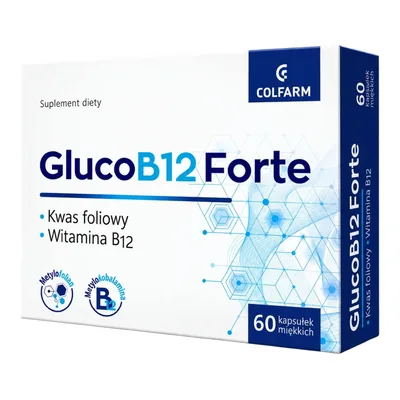 GlucoB12 Forte Witamina B12 Kwas Foliowy 60 Kapsułek