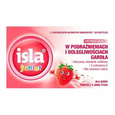 Isla Junior Pastylki Do Ssania Na Gardło Dla Dzieci Truskawkowe 50 szt