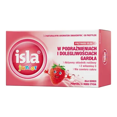 Isla Junior Pastylki Do Ssania Na Gardło Dla Dzieci Truskawkowe 50 szt