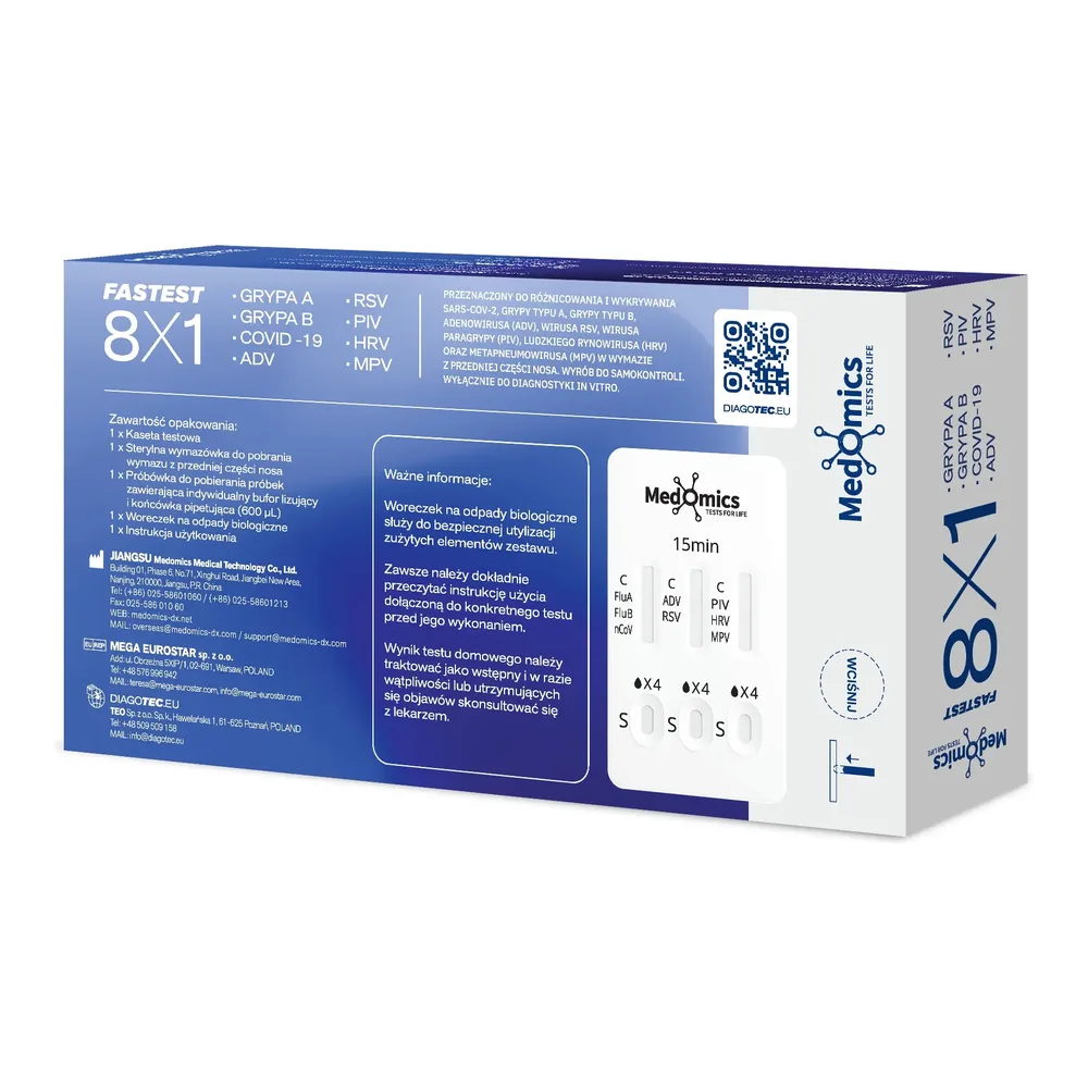 Test Combo Medomics 8w1 SARS-CoV-2 Grypa A/B RSV ADV PIV HRV MPV Domowy